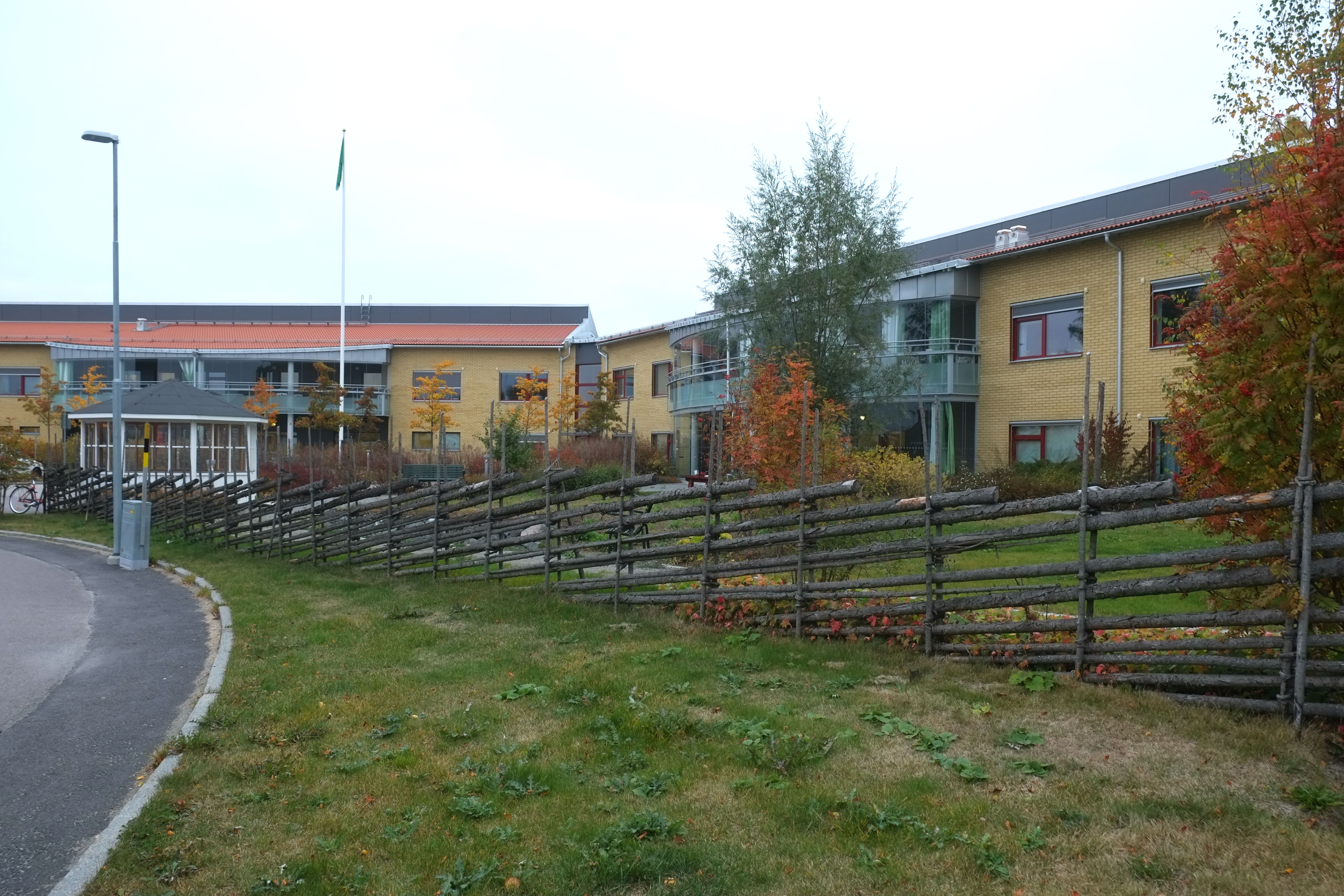 Gärdsgård i terapeutisk trädgård vid äldreboende