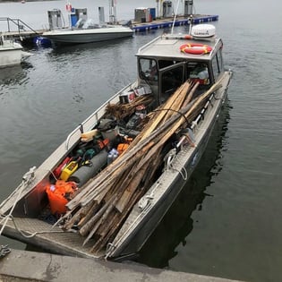 Gärdsgårdsvirke till havs för renovering av gärdsgård.